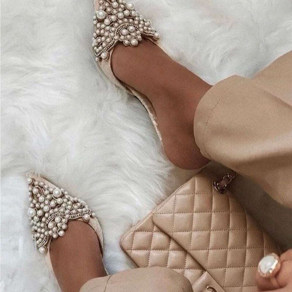Pearl Embellished Pointed Toe Shoes NWOT